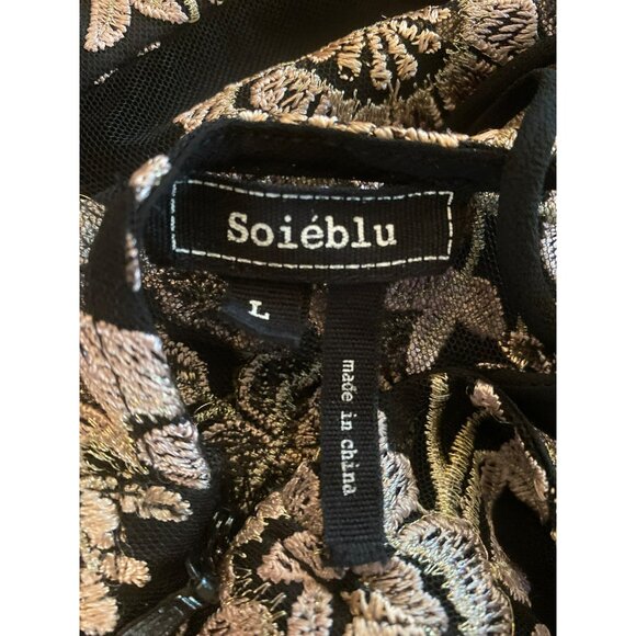 Soieblu Black & Pink/Gold Floral Embroidered Maxi Dress L - Picture 5 of 10